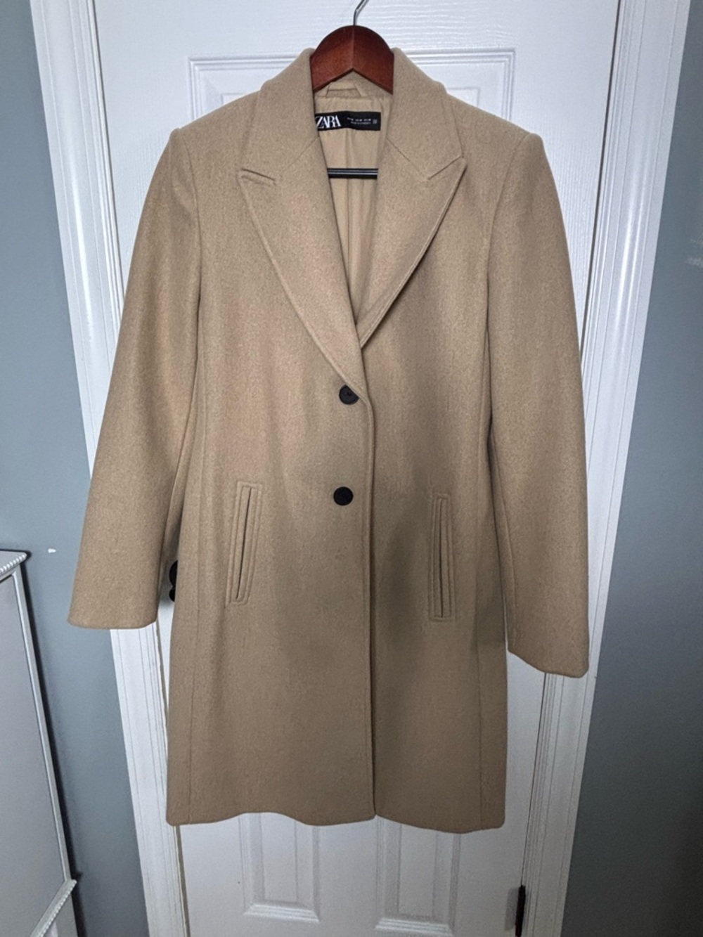 Zara Women's Camel Wool Blend Single-Breasted Coat
